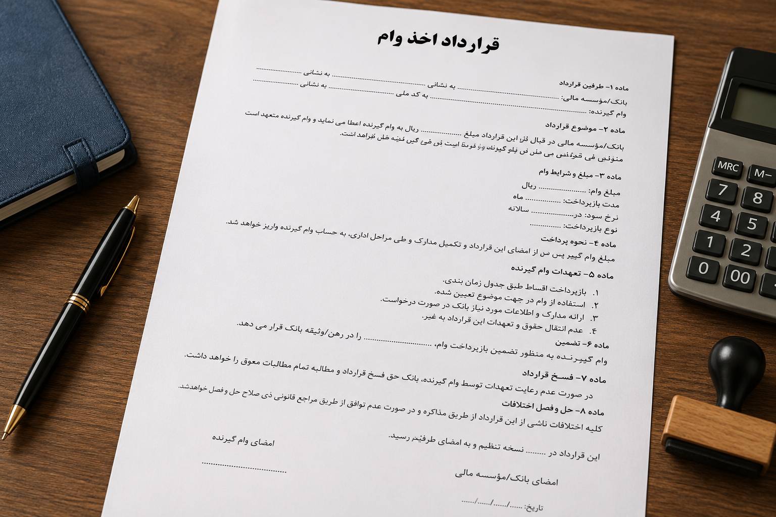 نمونه قرارداد اخذ وام
